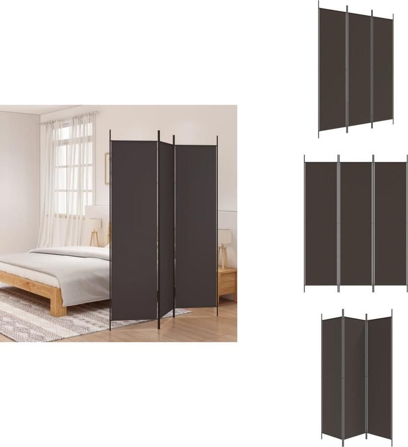 VidaXL Kamerscherm Bruin 3 Panelen 150 x 200 cm Duurzaam Inklapbaar Montagehandleiding 100% polyester en ijzer Kamerscherm