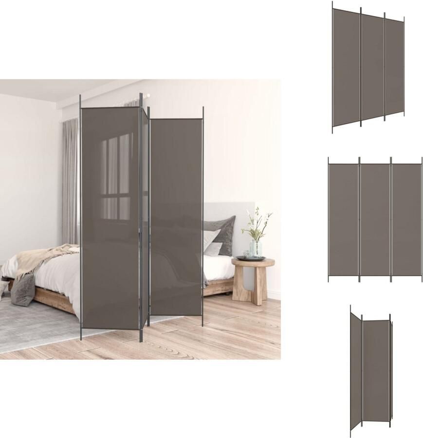 The Living Store Kamerscherm Antraciet 150x200 cm Eenvoudig ademend en duurzaam Inklapbaar met 3 panelen Montagehandleiding meegeleverd Kamerscherm Privacy Screen Wandverdeling Stoffen Scherm Inklapbaar Scherm