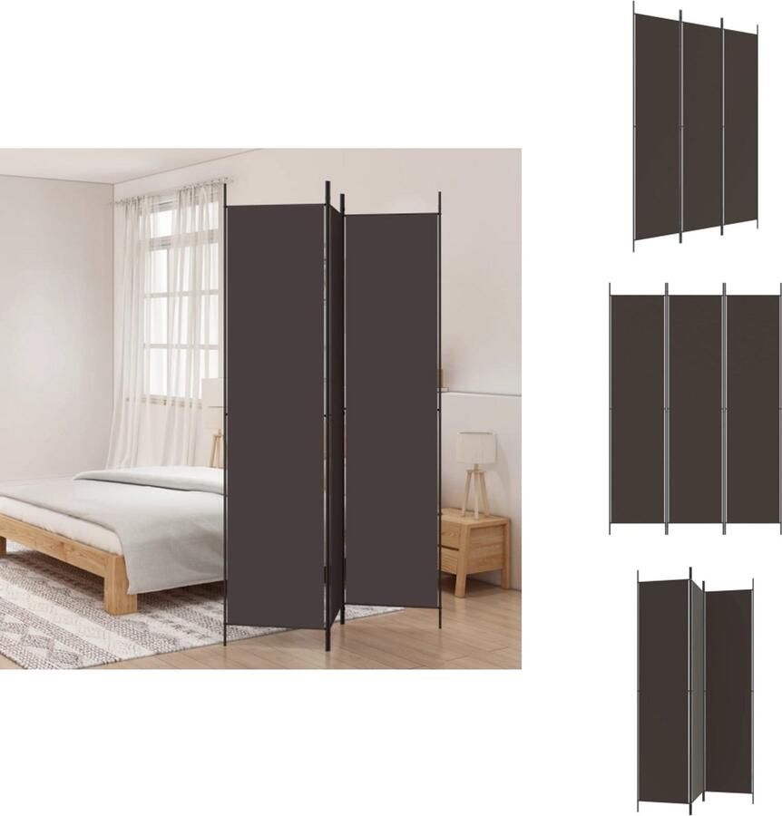 The Living Store Kamscherm 3 panelen 150 x 220 cm Bruin stof (100% polyester) en ijzer Kamerscherm Scheidingswand Privacy Screen Bruine Kussens Stoffen Wanddecoratie - Foto 2