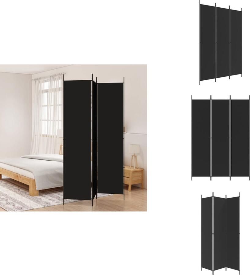 VidaXL Kamerscherm Kamerschermen Scheidingswand Ruimteverdeler Kamerscherm met 3 panelen 150x220 cm stof zwart