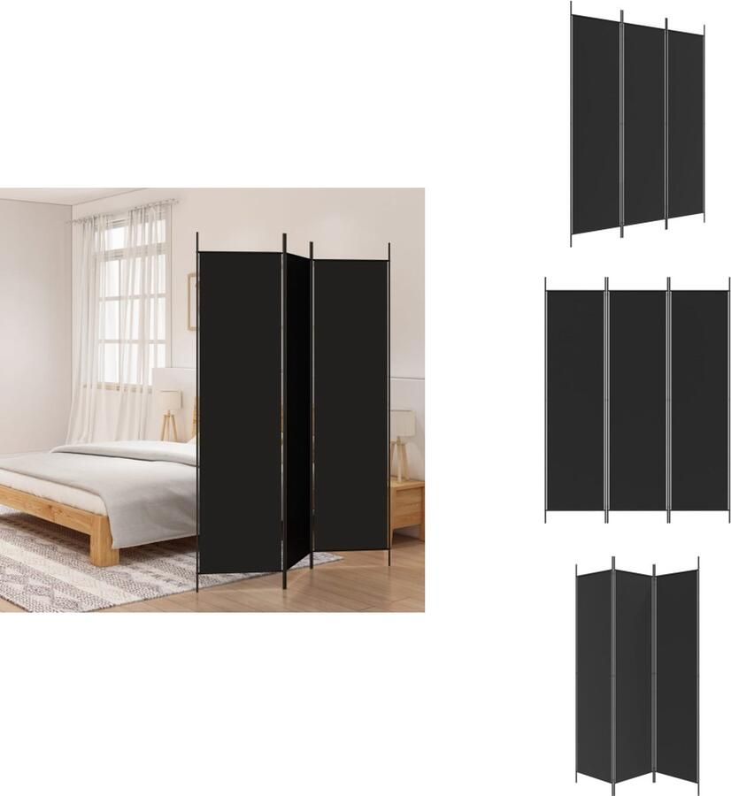 VidaXL Kamerscherm Kamerschermen Scheidingswand Ruimteverdeler Kamerscherm met 3 panelen 150x200 cm stof zwart