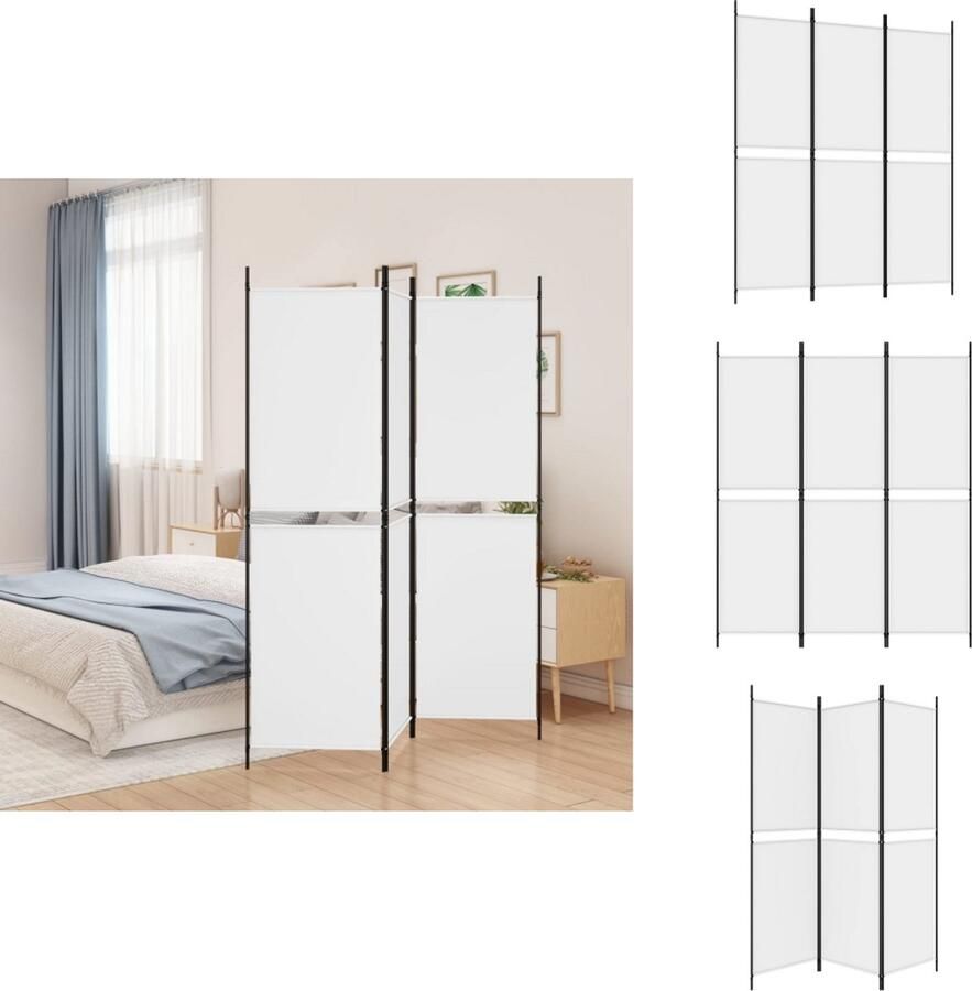 VidaXL Kamerscherm Kamerschermen Scheidingswand Ruimteverdeler Kamerscherm met 3 panelen 150x180 cm stof wit