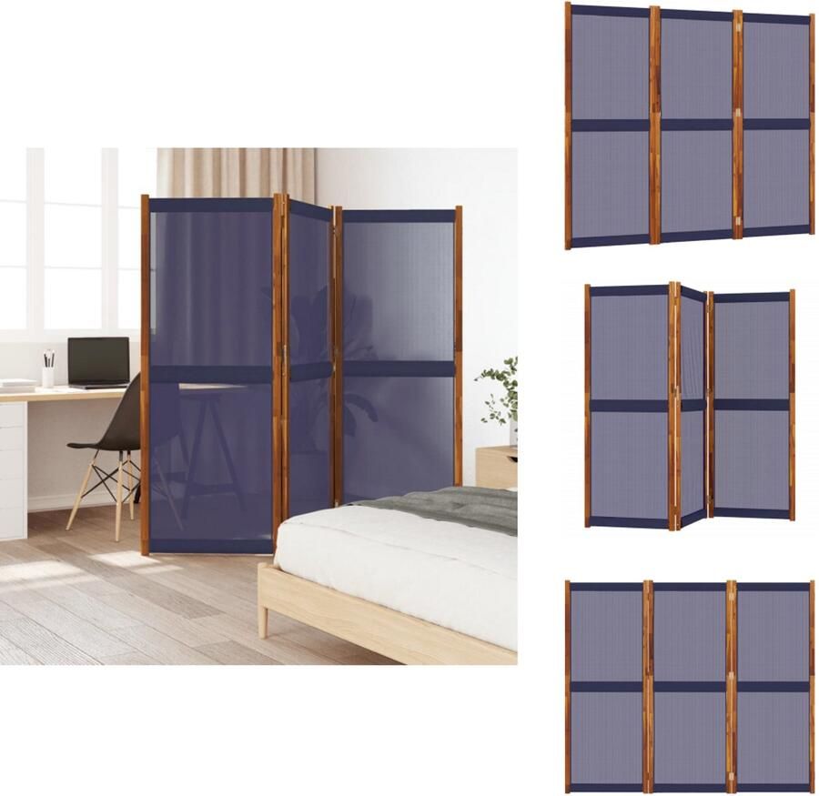 VidaXL Kamerscherm Kamerschermen Scheidingswand Ruimteverdeler Kamerscherm met 3 panelen 210x180 cm donkerblauw