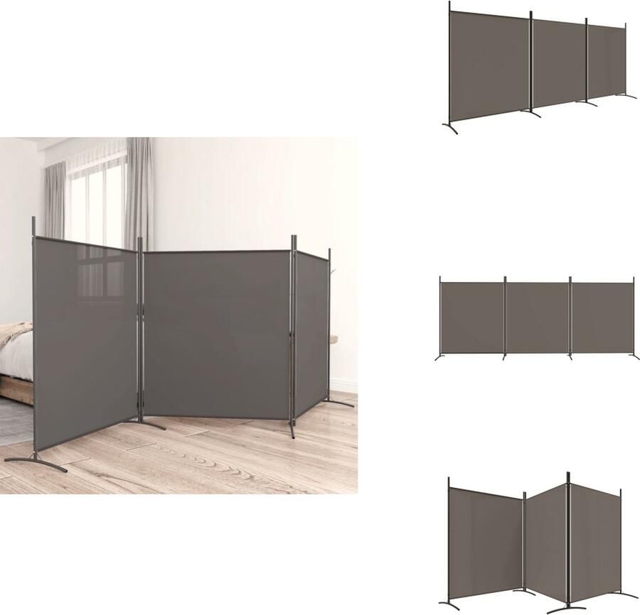 VidaXL Kamerscherm Kamerschermen Scheidingswand Ruimteverdeler Kamerscherm met 3 panelen 525x180 cm stof antracietkleurig