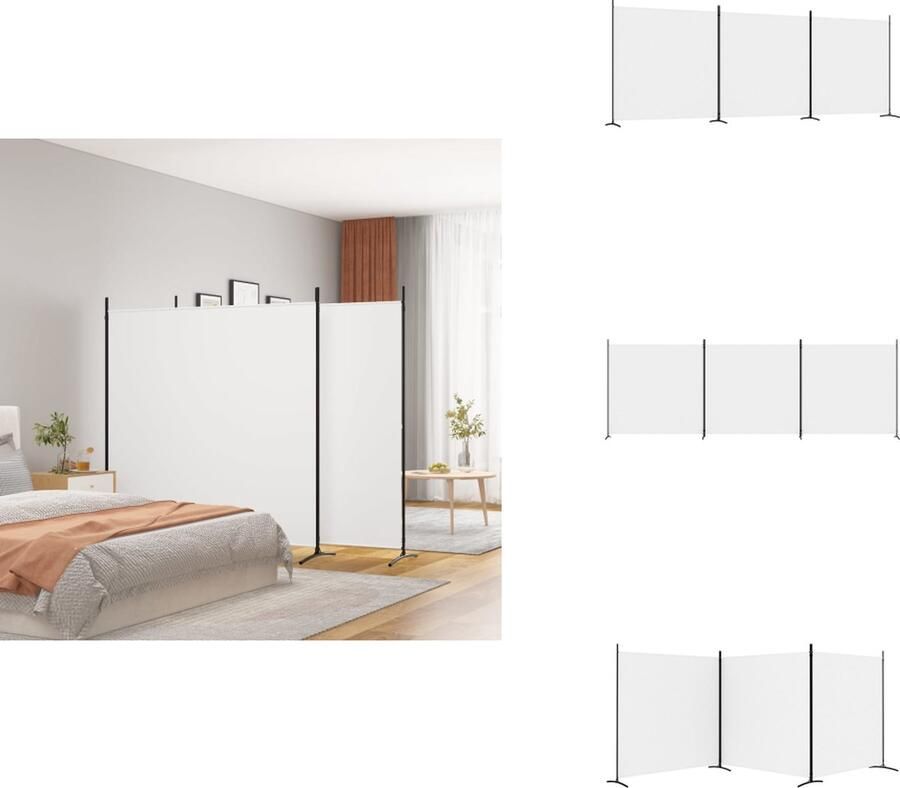 VidaXL Kamerscherm Kamerschermen Scheidingswand Ruimteverdeler Kamerscherm met 3 panelen 525x180 cm stof wit
