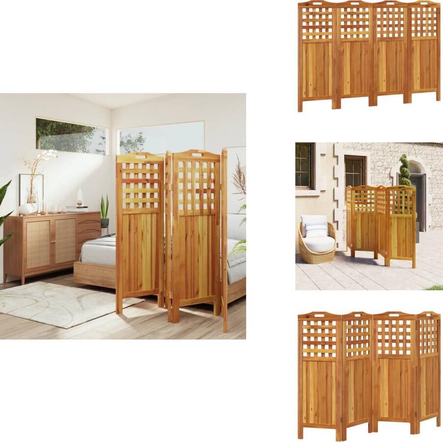 VidaXL Kamerscherm Kamerschermen Scheidingswand Ruimteverdeler Kamerscherm met 4 panelen 162x2x115 cm massief acaciahout