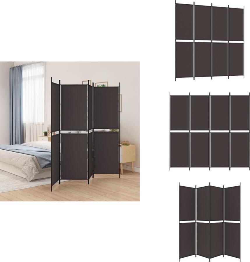 VidaXL Kamerscherm Kamerschermen Scheidingswand Ruimteverdeler Kamerscherm met 4 panelen 200x200 cm stof bruin