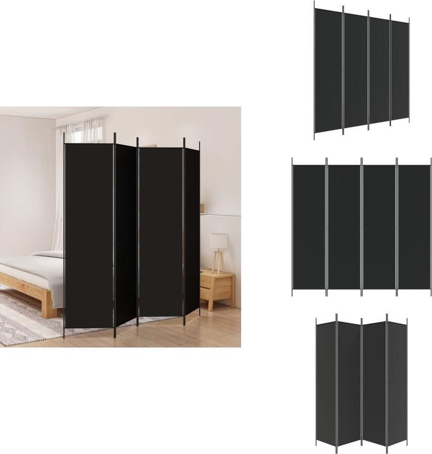VidaXL Kamerscherm Kamerschermen Scheidingswand Ruimteverdeler Kamerscherm met 4 panelen 200x200 cm stof zwart - Foto 2