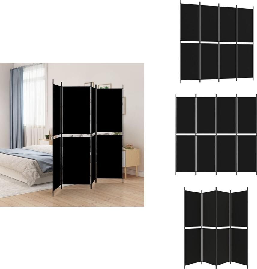 VidaXL Kamerscherm Kamerschermen Scheidingswand Ruimteverdeler Kamerscherm met 4 panelen 200x200 cm stof zwart