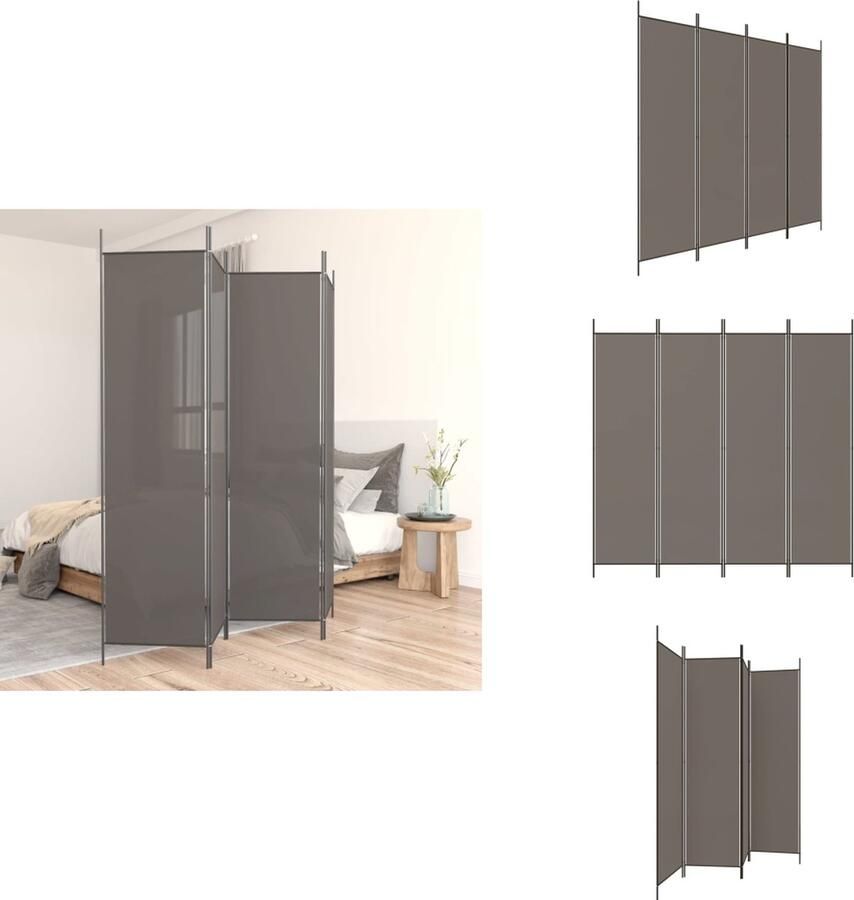 VidaXL Kamerscherm Kamerschermen Scheidingswand Ruimteverdeler Kamerscherm met 4 panelen 200x200 cm stof antracietkleurig