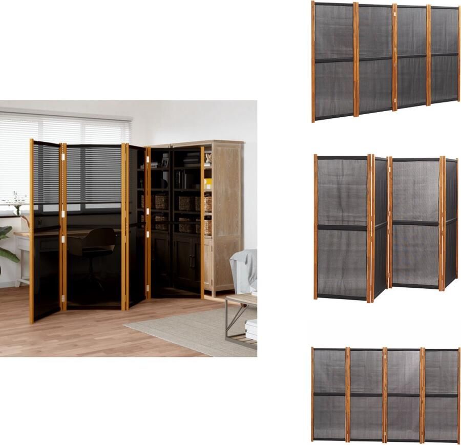 VidaXL Kamerscherm Kamerschermen Scheidingswand Ruimteverdeler Kamerscherm met 4 panelen 280x180 cm zwart