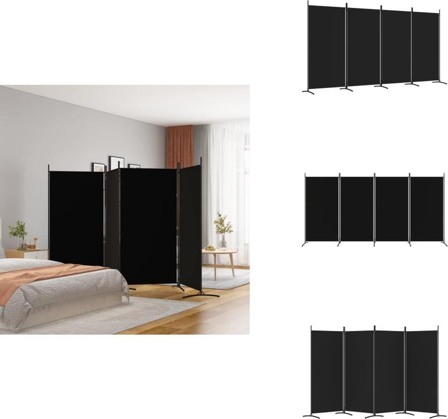 VidaXL Kamerscherm Kamerschermen Scheidingswand Ruimteverdeler Kamerscherm met 4 panelen 346x180 cm stof zwart