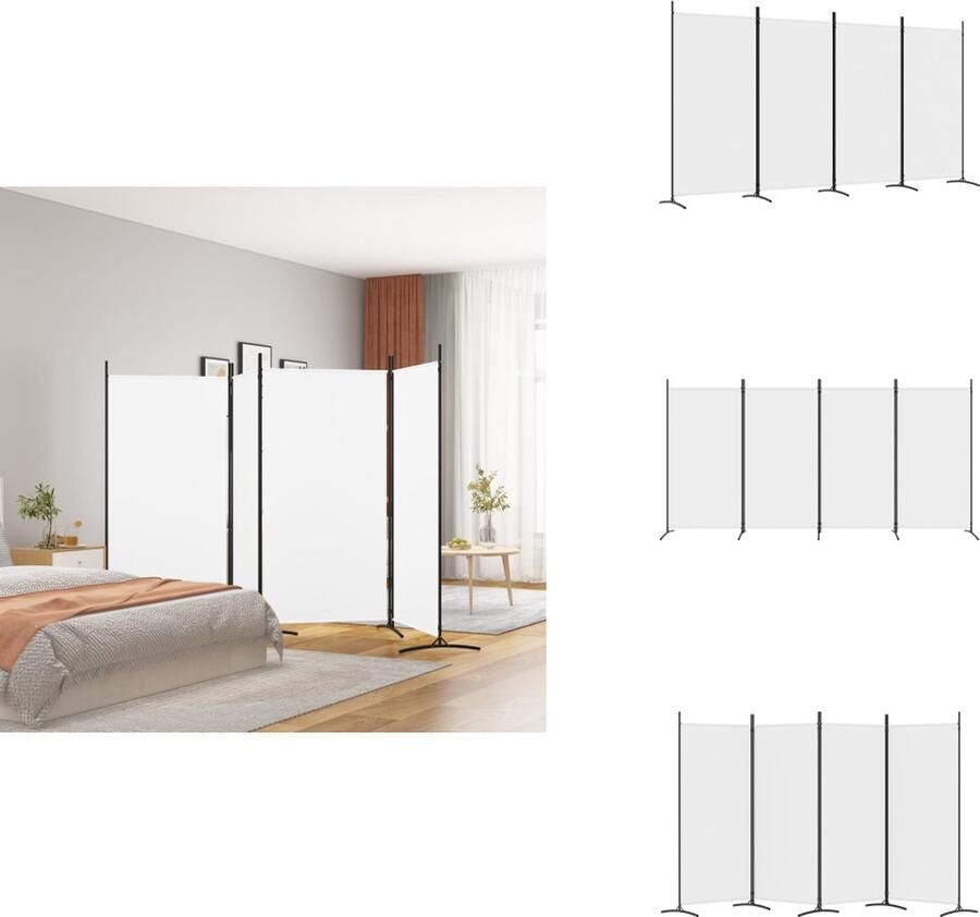 VidaXL Kamerscherm Kamerschermen Scheidingswand Ruimteverdeler Kamerscherm met 4 panelen 346x180 cm stof wit