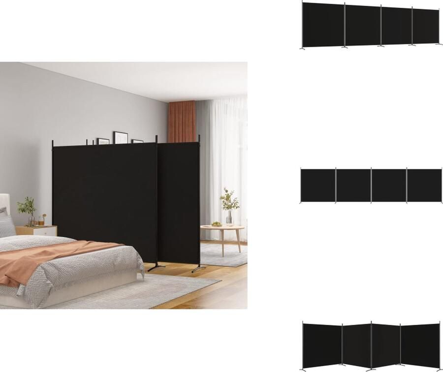 VidaXL Kamerscherm Kamerschermen Scheidingswand Ruimteverdeler Kamerscherm met 4 panelen 698x180 cm stof zwart