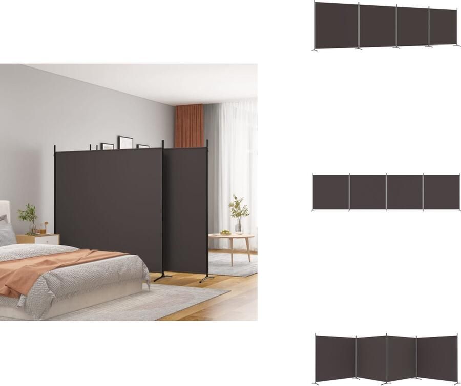 VidaXL Kamerscherm Kamerschermen Scheidingswand Ruimteverdeler Kamerscherm met 4 panelen 698x180 cm stof bruin