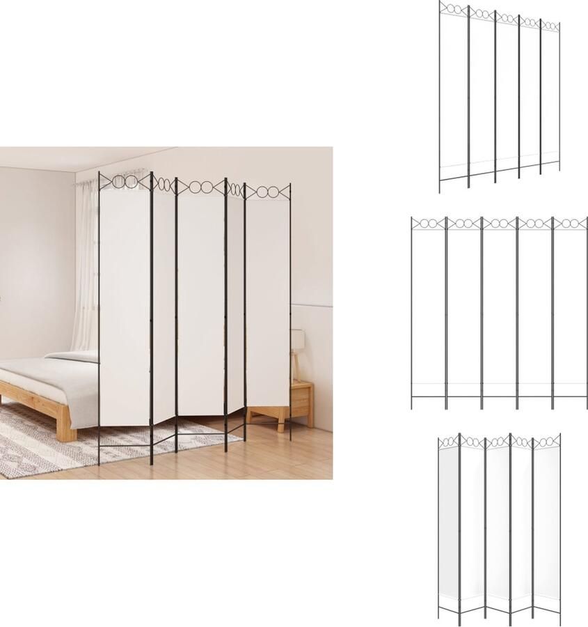 VidaXL Kamerscherm Kamerschermen Scheidingswand Ruimteverdeler Kamerscherm met 5 panelen 200x220 cm stof wit