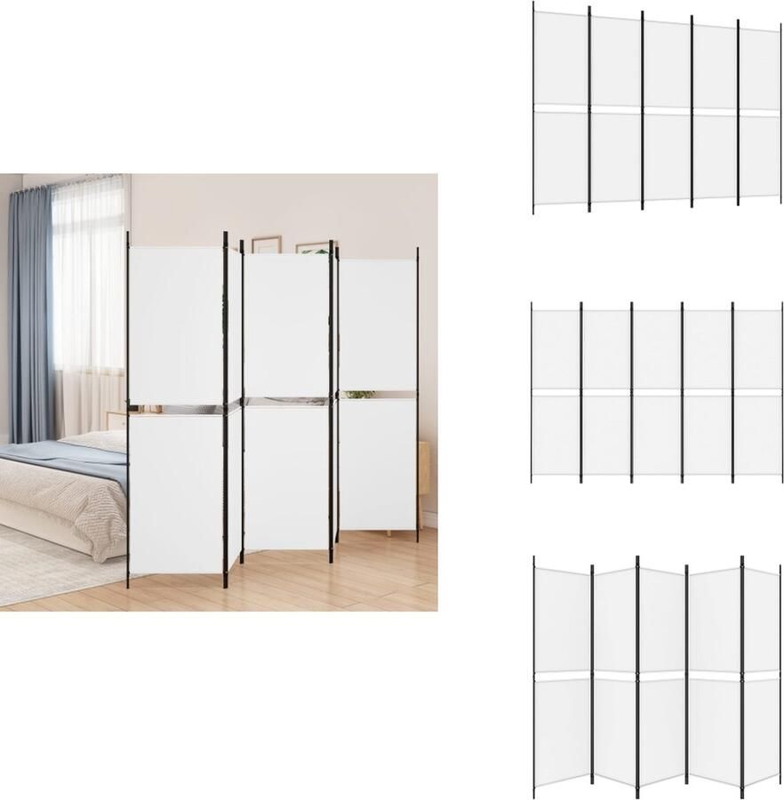 VidaXL Kamerscherm Kamerschermen Scheidingswand Ruimteverdeler Kamerscherm met 5 panelen 250x180 cm stof wit
