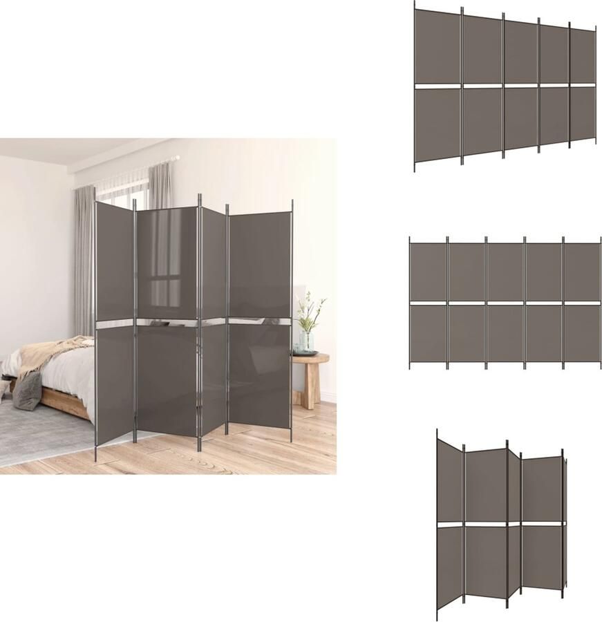 VidaXL Kamerscherm Kamerschermen Scheidingswand Ruimteverdeler Kamerscherm met 5 panelen 250x180 cm antracietkleurig