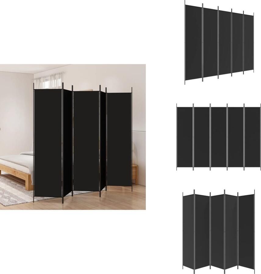 VidaXL Kamerscherm Kamerschermen Scheidingswand Ruimteverdeler Kamerscherm met 5 panelen 250x200 cm stof zwart