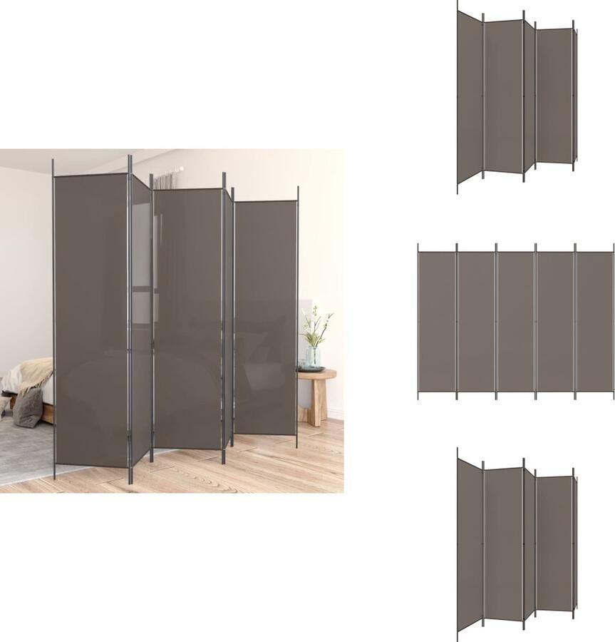VidaXL Kamerscherm Kamerschermen Scheidingswand Ruimteverdeler Kamerscherm met 5 panelen 250x200 cm stof antracietkleurig