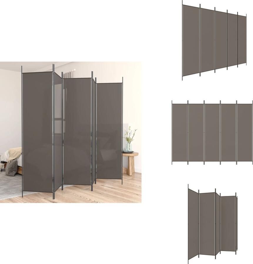 VidaXL Kamerscherm Kamerschermen Scheidingswand Ruimteverdeler Kamerscherm met 5 panelen 250x220 cm stof antracietkleurig