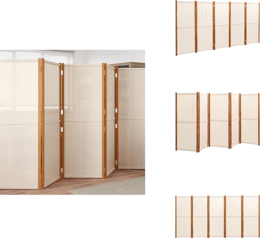 VidaXL Kamerscherm Privacyscherm Afmeting- 350 x 180 cm Kleur- Crèmewit Materiaal- Massief acaciahout en textileen Inklapbaar ontwerp Geschikt voor binnen- en buitengebruik Montage vereist Kamerscherm