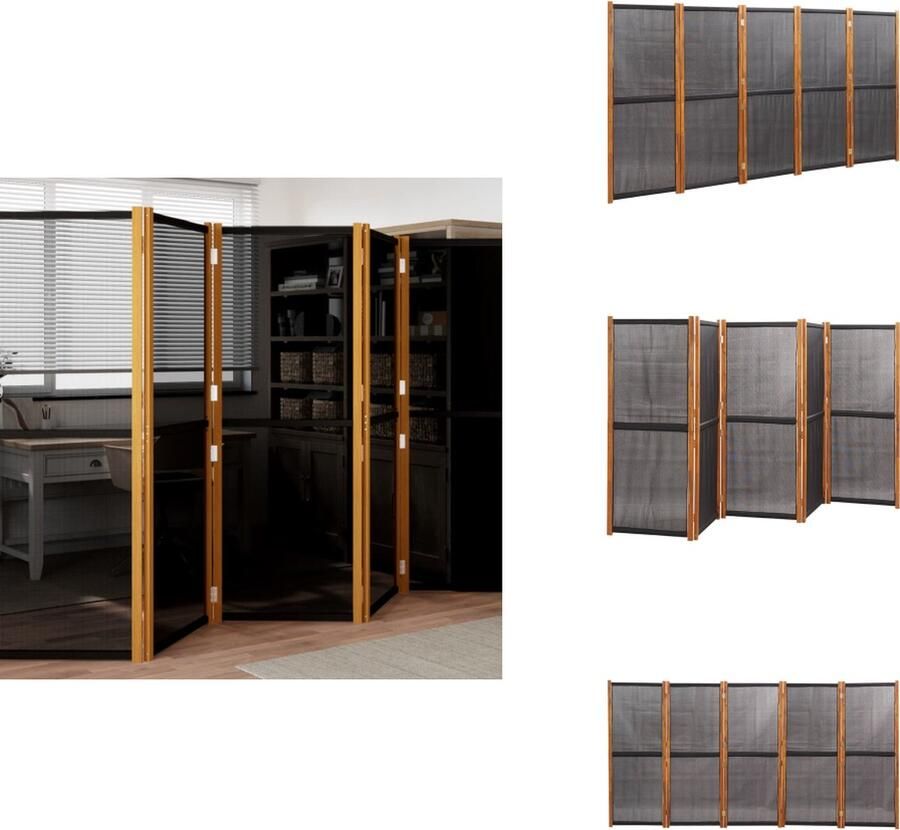 VidaXL Kamerscherm Kamerschermen Scheidingswand Ruimteverdeler Kamerscherm met 5 panelen 350x180 cm zwart