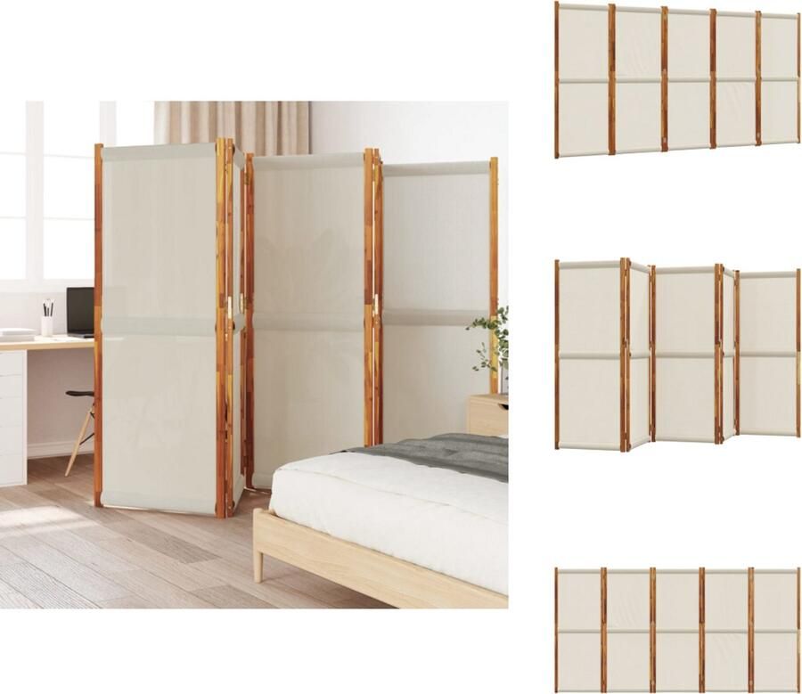 VidaXL Kamerscherm Kamerschermen Scheidingswand Ruimteverdeler Kamerscherm met 5 panelen 350x180 cm lichtgrijs