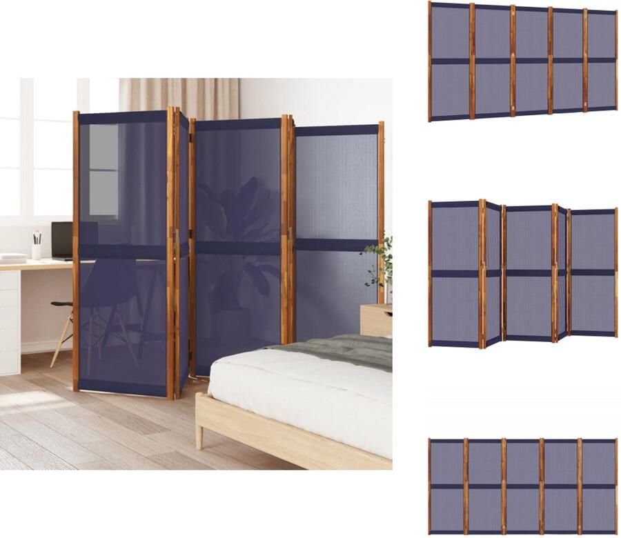VidaXL Kamerscherm Kamerschermen Scheidingswand Ruimteverdeler Kamerscherm met 5 panelen 350x180 cm donkerblauw
