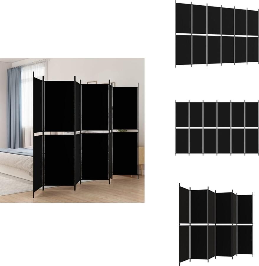 VidaXL Kamerscherm Kamerschermen Scheidingswand Ruimteverdeler Kamerscherm met 6 panelen 300x200 cm stof zwart