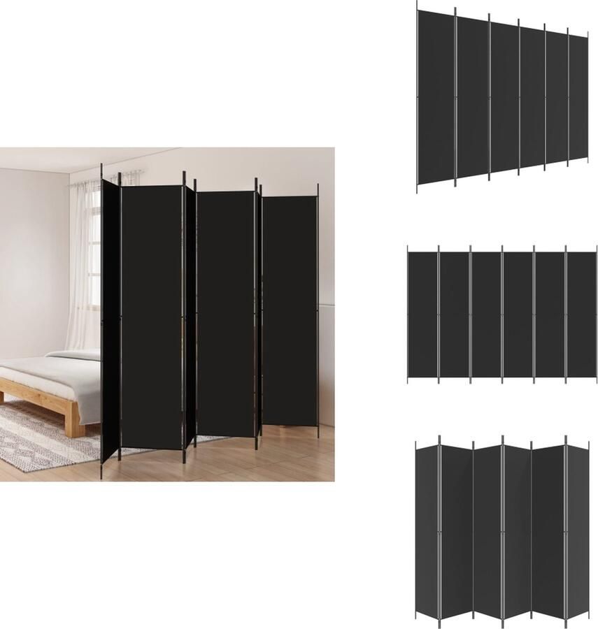 VidaXL Kamerscherm Kamerschermen Scheidingswand Ruimteverdeler Kamerscherm met 6 panelen 300x220 cm stof zwart