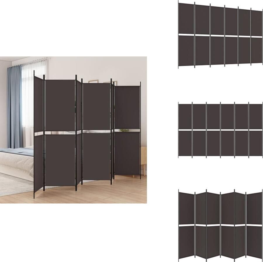 VidaXL Kamerscherm Kamerschermen Scheidingswand Ruimteverdeler Kamerscherm met 6 panelen 300x200 cm stof bruin