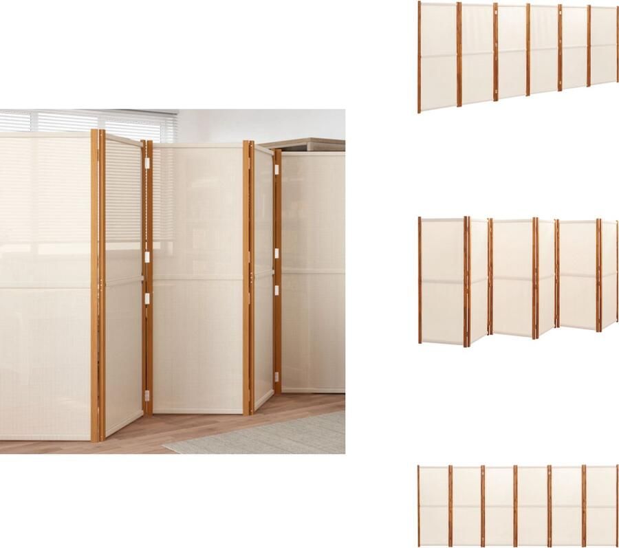 VidaXL Kamerscherm Kamerschermen Scheidingswand Ruimteverdeler Kamerscherm met 6 panelen 420x180 cm crèmewit