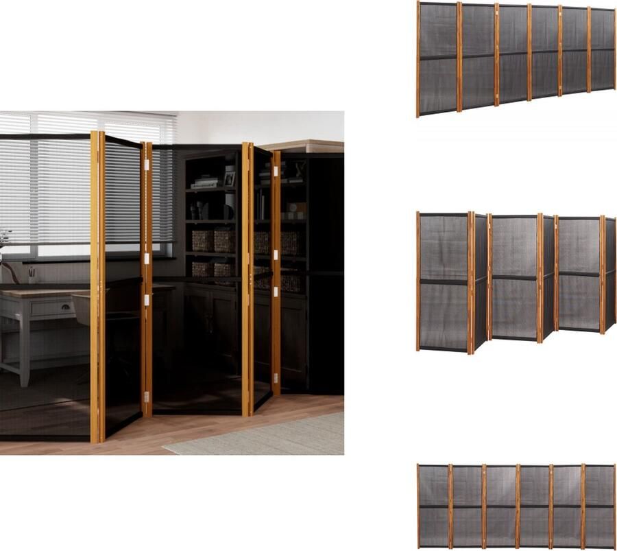 VidaXL Kamerscherm Kamerschermen Scheidingswand Ruimteverdeler Kamerscherm met 6 panelen 420x180 cm zwart