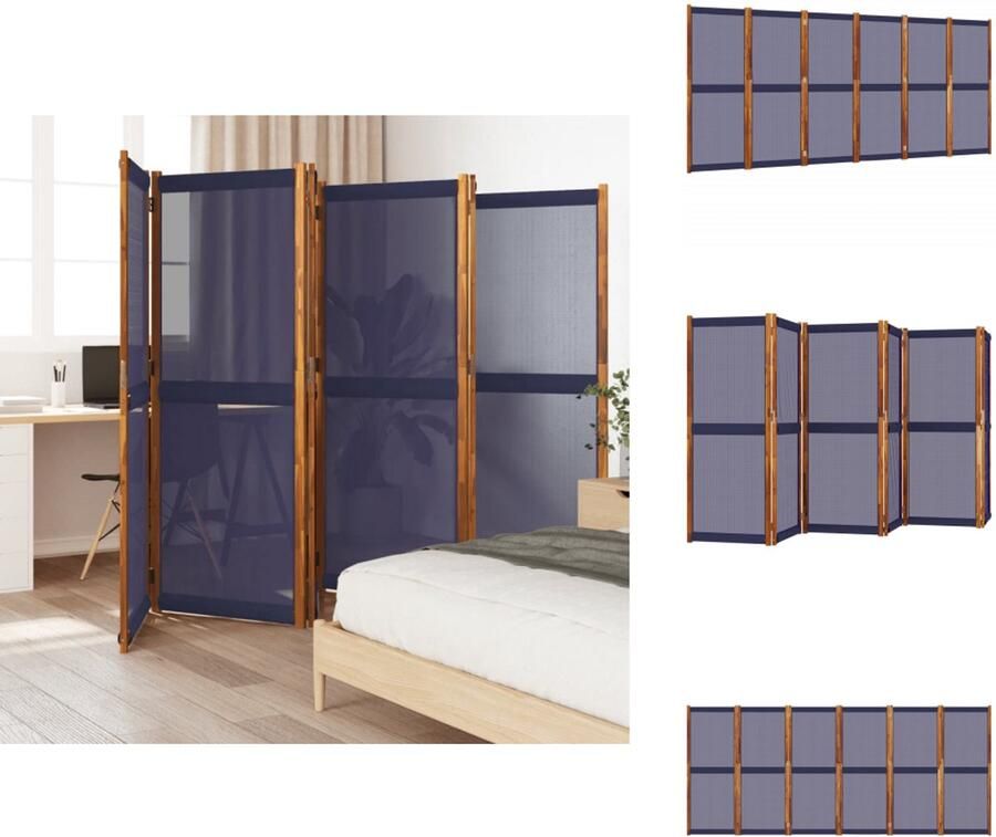 VidaXL Kamerscherm Kamerschermen Scheidingswand Ruimteverdeler Kamerscherm met 6 panelen 420x180 cm donkerblauw