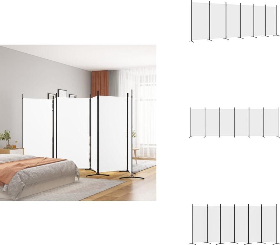 VidaXL Kamerscherm Inklapbaar Kamerscherm Afmeting- 520 x 180 cm Kleur- Wit Materiaal- Stof Ijzer Kamerscherm