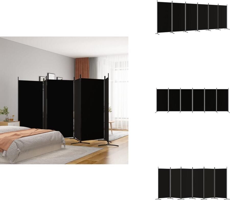 VidaXL Kamerscherm Kamerschermen Scheidingswand Ruimteverdeler Kamerscherm met 6 panelen 520x180 cm stof zwart