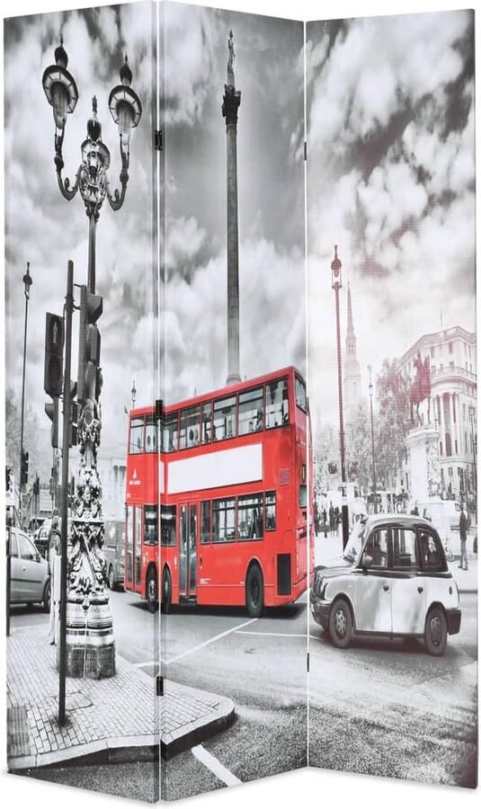 VidaXL Kamerscherm Londen bus 120x170 cm Zwart Wit Kamerverdeler Paravent Wandafscheiding Privacy Screen London Street Vintage Design Modern Style Houtlook Zwarte Witte Kleuren - Foto 2