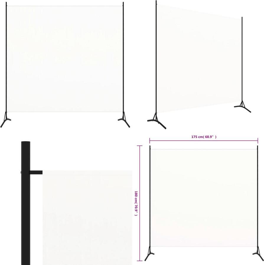 VidaXL Kamerscherm met 1 paneel 175x180 cm stof wit Kamerscherm Kamerschermen Scheidingswand Ruimteverdeler