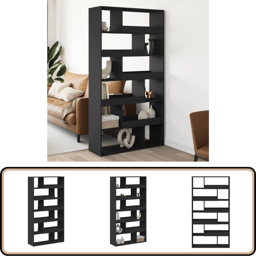 VidaXL Kamerscherm met 12 schappen Zwart Kamerscherm Kamerschermen Scheidingswand Kamerverdeler