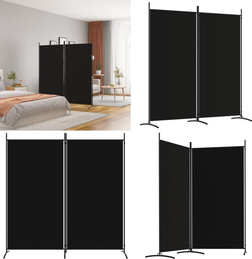VidaXL Kamerscherm met 2 panelen 175x180 cm stof zwart Kamerscherm Kamerschermen Scheidingswand Ruimteverdeler