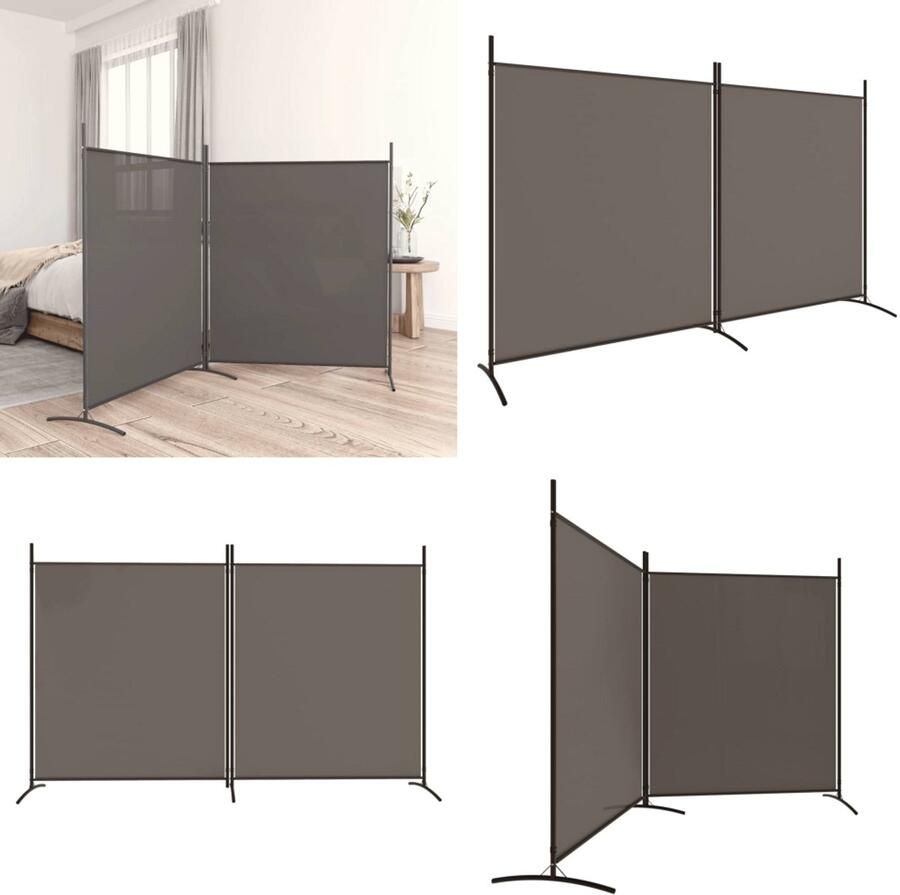 VidaXL Kamerscherm met 2 panelen 346x180 cm stof antracietkleurig Kamerscherm Kamerschermen Scheidingswand Ruimteverdeler