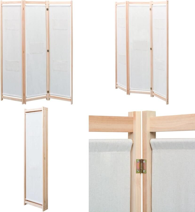 VidaXL Kamerscherm met 3 panelen 120x170x4 cm stof crème Scheidingswand Scheidingswanden Ruimteverdeler Ruimteverdelers