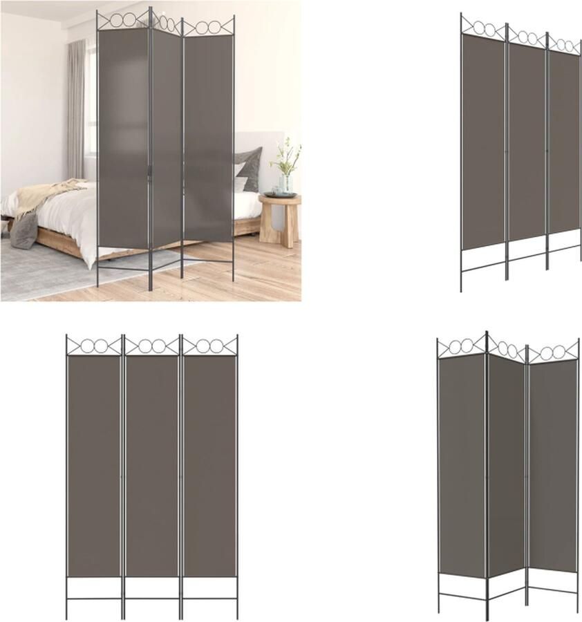 VidaXL Kamerscherm met 3 panelen 120x200 cm stof antracietkleurig Kamerscherm Kamerschermen Scheidingswand Ruimteverdeler