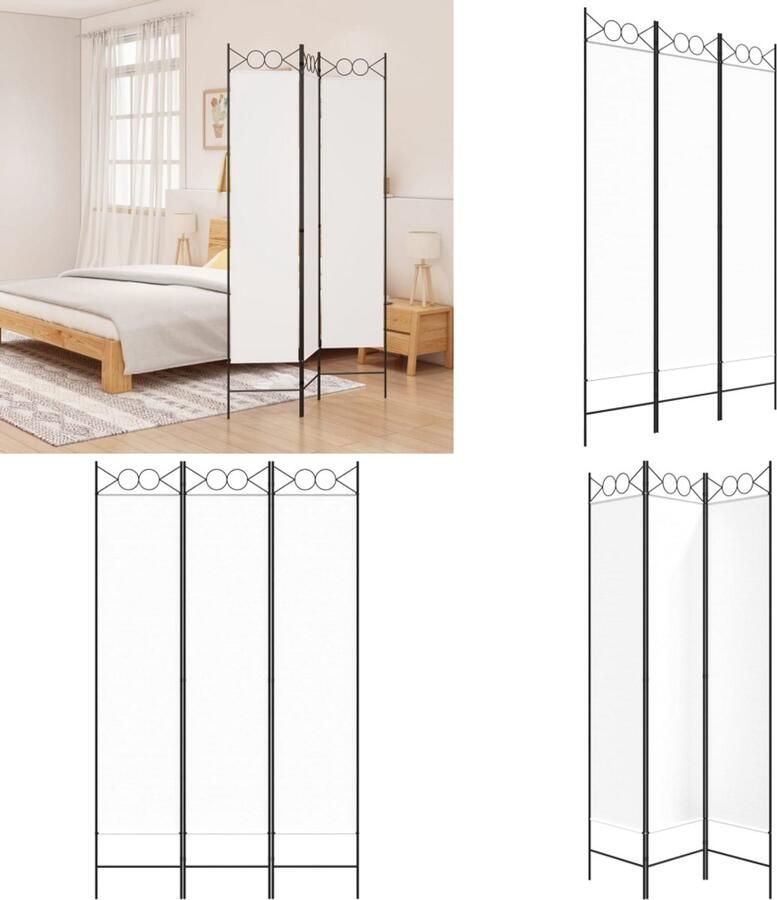 VidaXL Kamerscherm met 3 panelen 120x200 cm stof wit Kamerscherm Kamerschermen Scheidingswand Ruimteverdeler