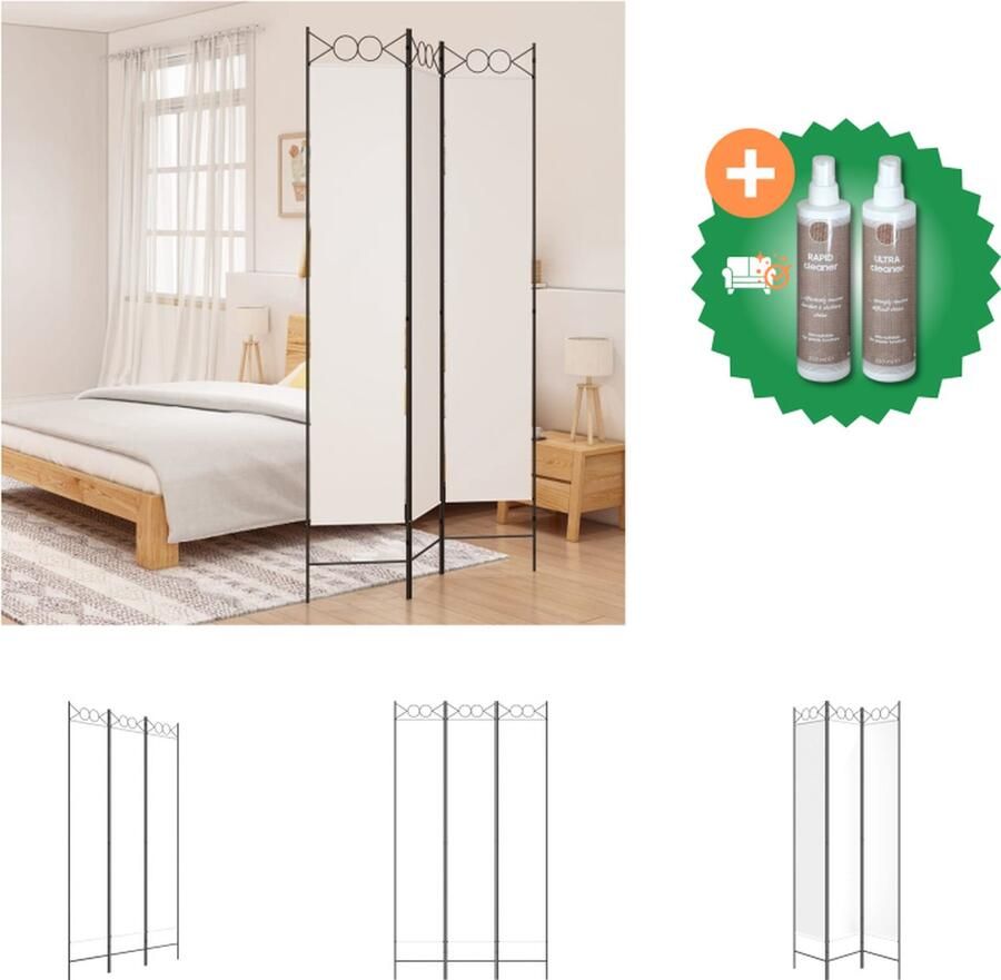 VidaXL Kamerscherm met 3 panelen 120x220 cm stof wit Kamerscherm Inclusief Onderhoudsset