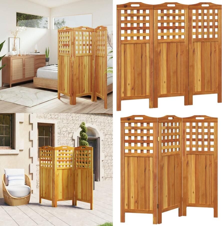 VidaXL Kamerscherm met 3 panelen 121 5x2x115 cm massief acaciahout Kamerscherm Kamerschermen Scheidingswand Ruimteverdeler