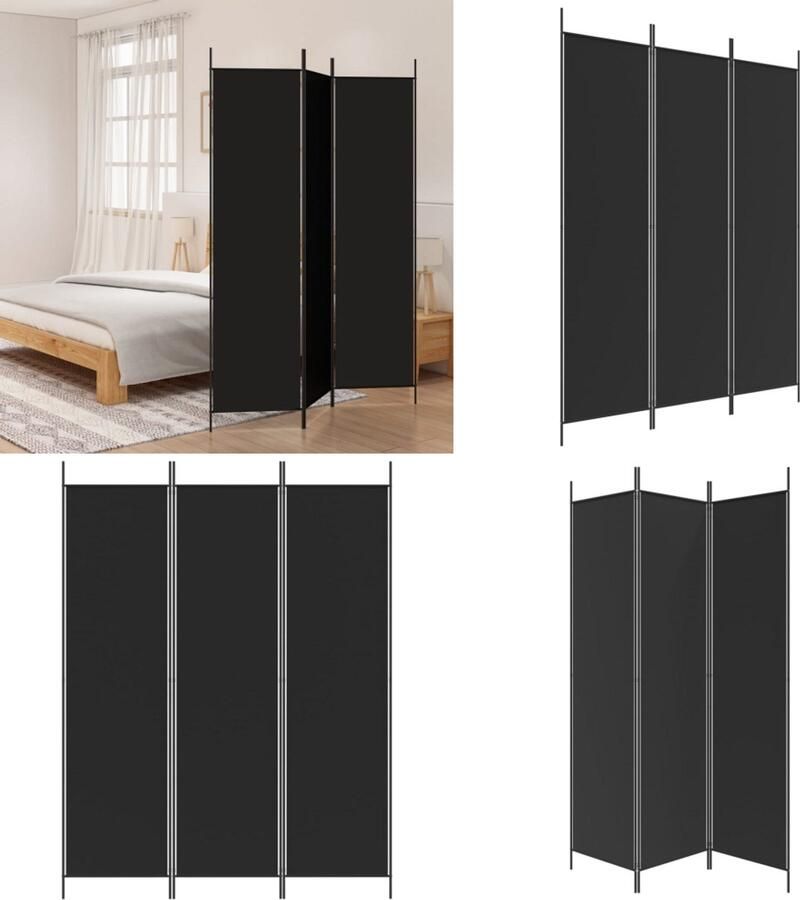 VidaXL Kamerscherm met 3 panelen 150x200 cm stof zwart Kamerscherm Kamerschermen Scheidingswand Ruimteverdeler - Foto 2