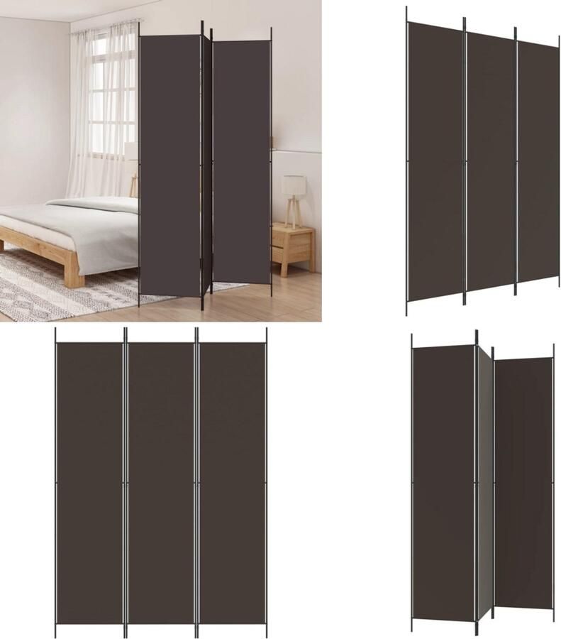 VidaXL Kamerscherm met 3 panelen 150x220 cm stof bruin Kamerscherm Kamerschermen Scheidingswand Ruimteverdeler