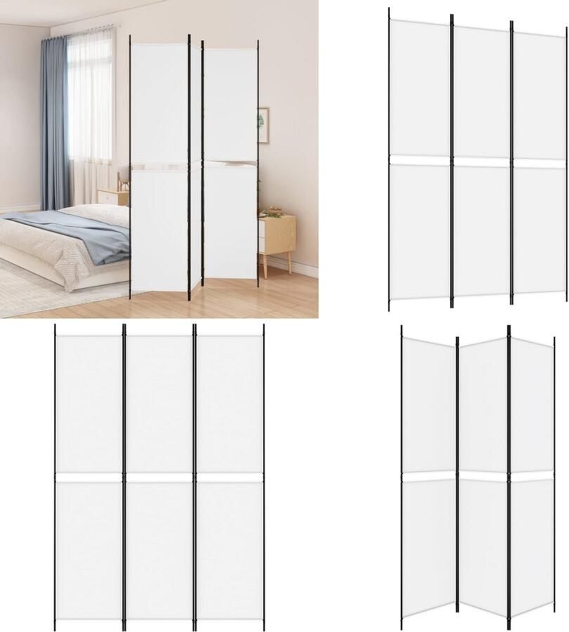 VidaXL Kamerscherm met 3 panelen 150x220 cm stof wit Kamerscherm Kamerschermen Scheidingswand Ruimteverdeler